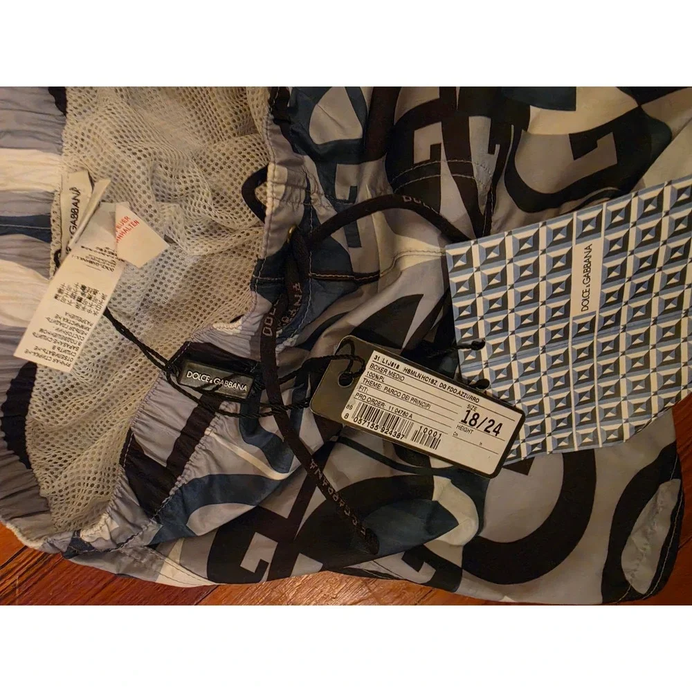 Dolce & Gabbana Kids Blue DG Logo Print Swim Shorts Trunks 18/24 Months NEW